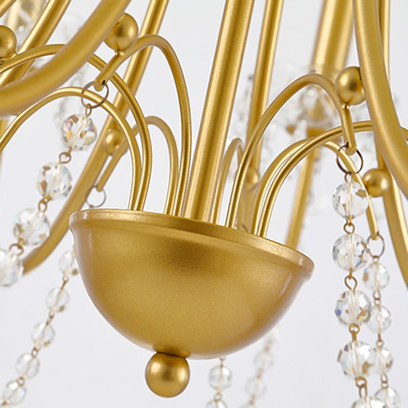 Candle Suspended Lighting Fixture American Style Multi-Head Hanging Pendant Lights with Crystal Bead