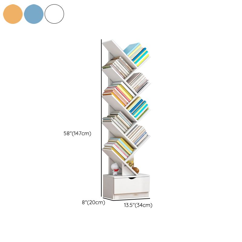 Modern Open Back Standard Bookshelf Engineered Wood Bookcase with Drawers for Study Room