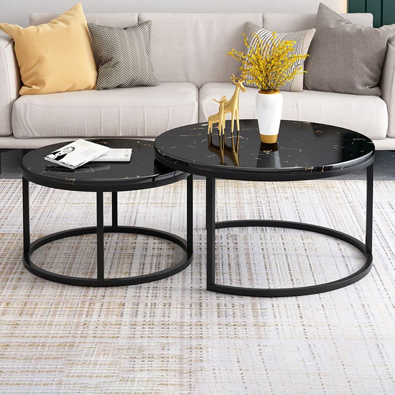Glam Marble Top Nesting Coffee Table Set with Round Top and Iron Base