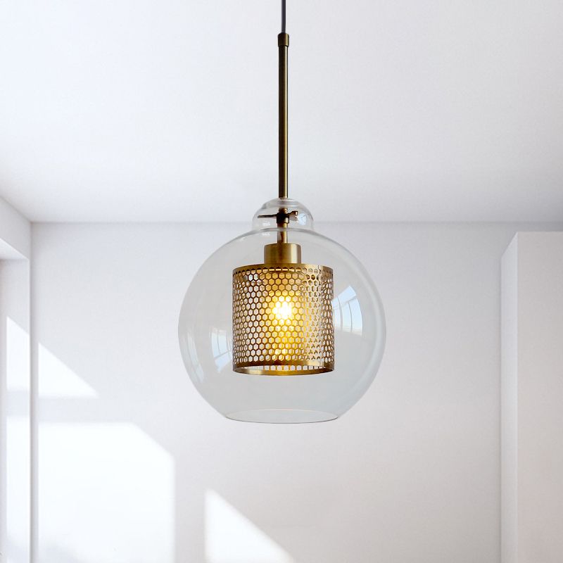 1 Luz de orbe de orbe Luz contemporánea de techo de metal de vidrio transparente Luz colgante para comedor