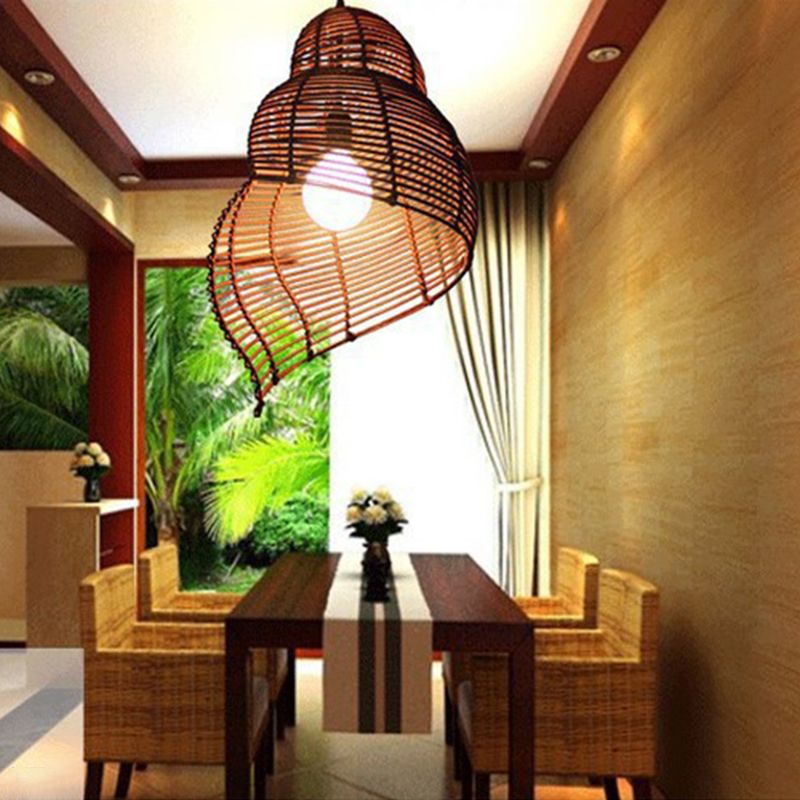 Bamboo Asia Pendant Light 1-Light Hanging Ceiling Light for Dining Room