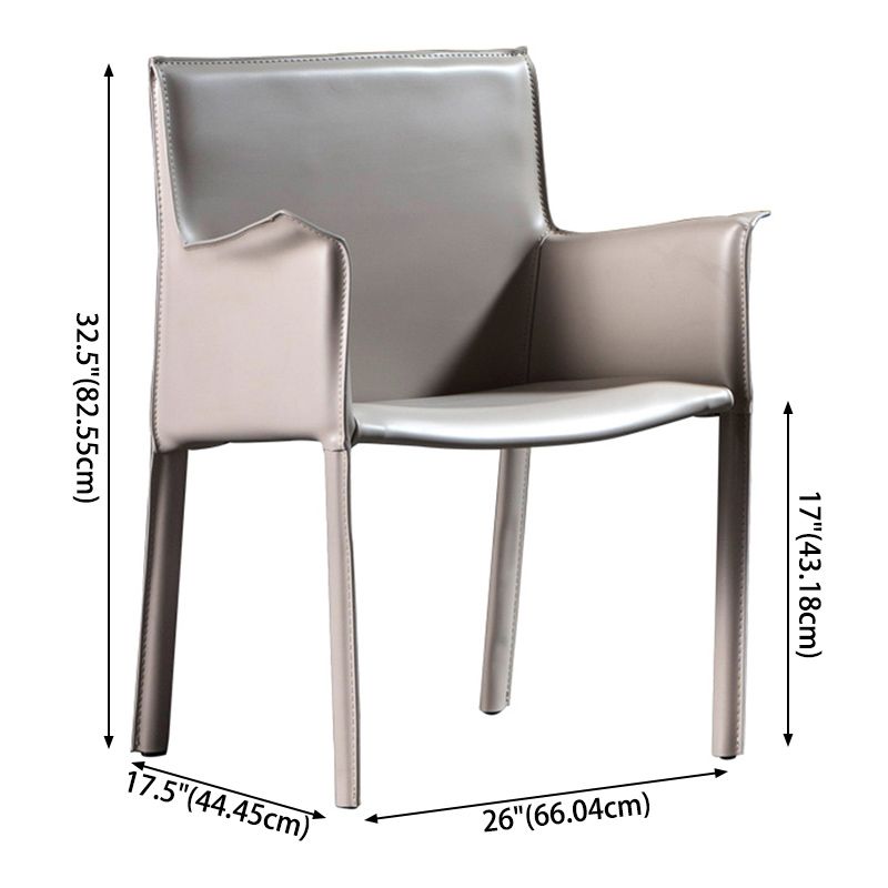 Minimalist Style Leather Dining Chair Solid Back Arm Dining Side Chair for Home