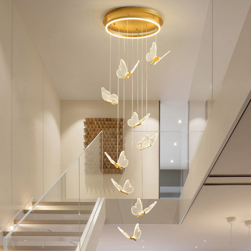 Multi-Light Butterfly Pendant Modern Metal and Acrylic Shade Cluster Pendant Light for Living Room