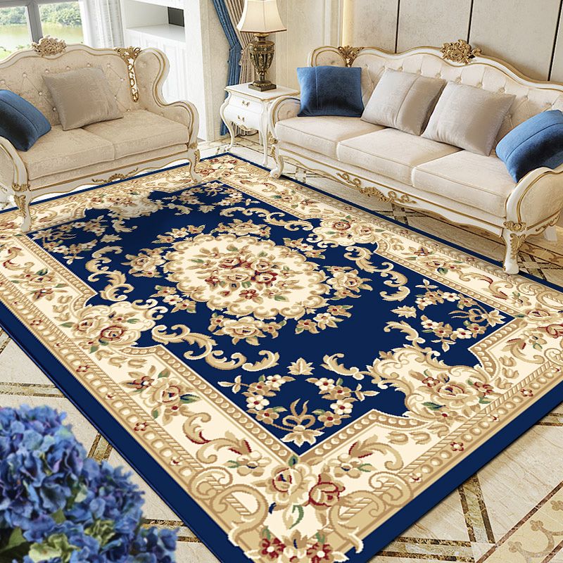 Traditional Polyester Area Rug Retro Floral Pattern Carpet Rug Non-Slip Backing for Home Decor