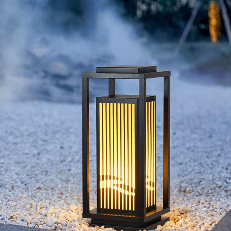Rectangle Solar Pillar Lamp Contemporary Metal Outdoor Waterproof Light