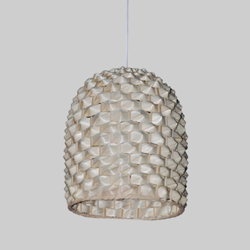 Elongated Dome Pendant Lighting Chinese Bamboo 1 Bulb Ceiling Suspension Lamp in Beige