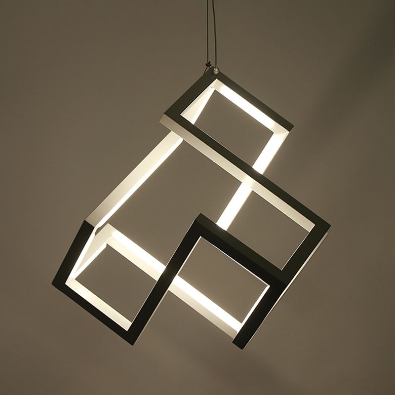 Black/White Geometric Hanging Light Nordic Stylish LED Metallic Pendant Chandelier Light for Bedroom