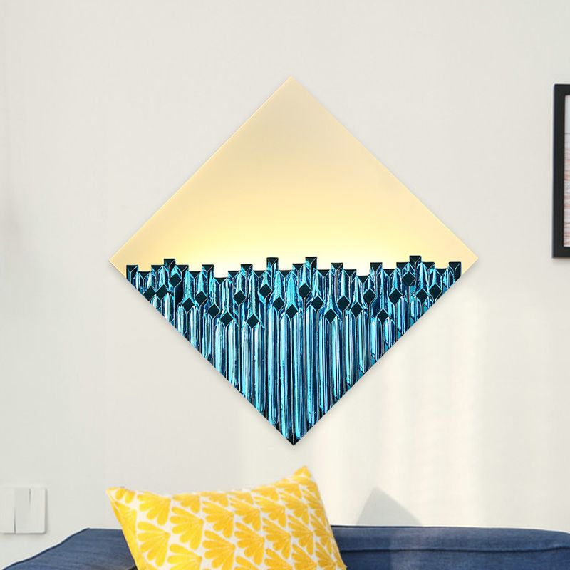 Asia LED Wall Mounted Light Fixture Acrylic Gold/Blue Harlequin Shaped Metallic Surface Wall Mural Lamp