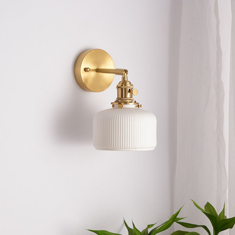 Gold Modern Metal Wall Sconce Geometric Shape Sconce Lights with Ceramic Shade