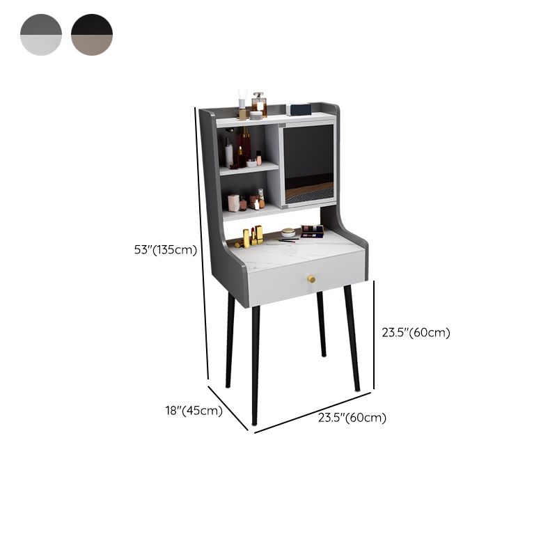 Two Piece Modern Mirrored Vanity Set Black/Grey Engineered Wood Dresser