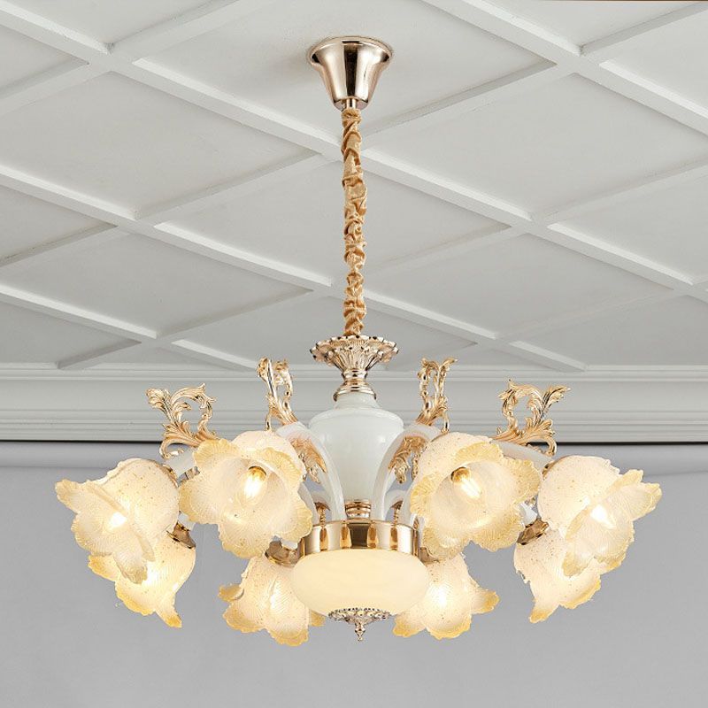 Minimal Flower Ceiling Lamp Frosted Glass Dining Room Chandelier Light Fixture in White