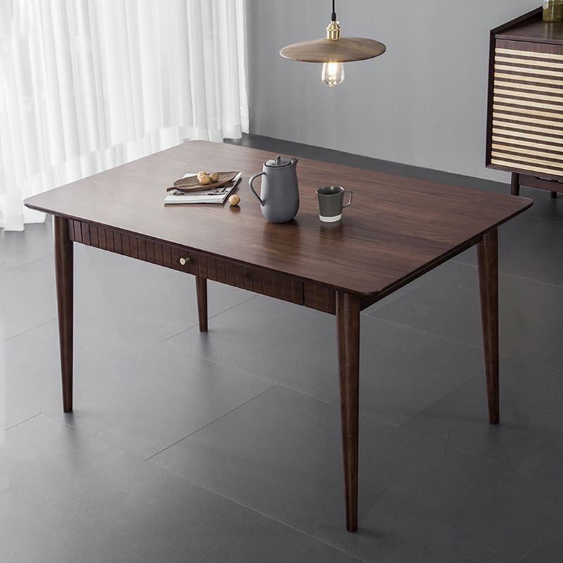Hickory Rectangle Wood Table Storage Dining Table with 4 Legs for Restaurant