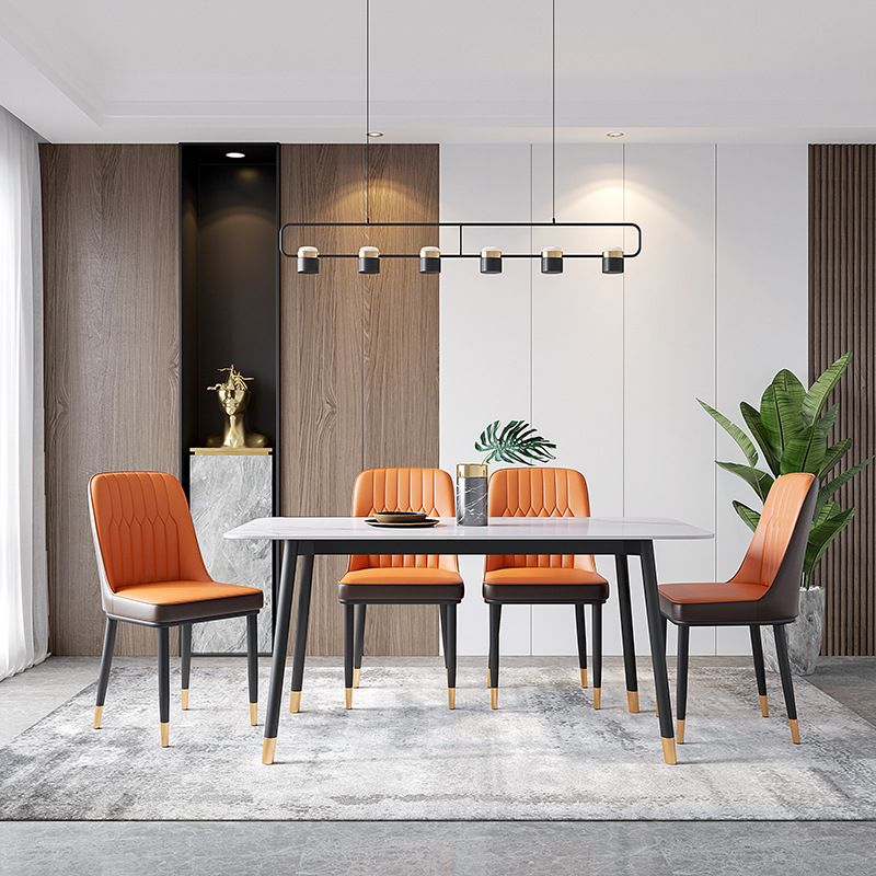 Metal Modern Rectangle Dining Table Sintered Stone Top Table with 4 Legs