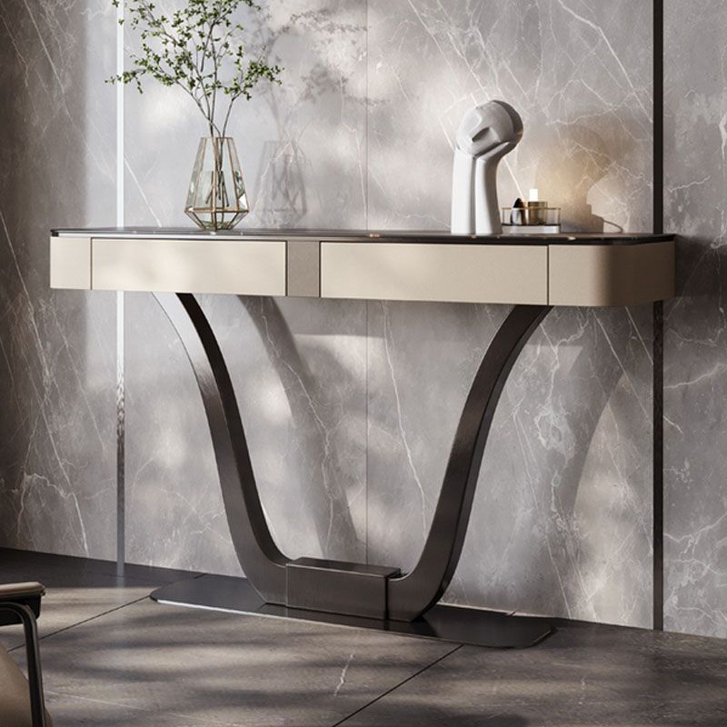 Glam Stone Accent Table 14 Inch Wide Console Table with Drawers