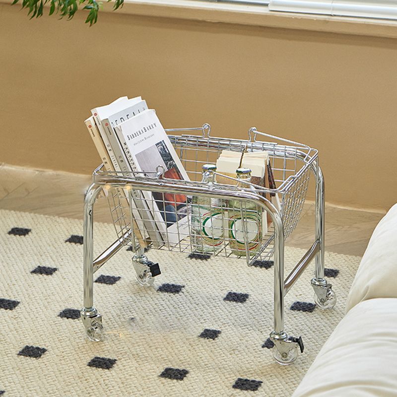 Moveable Side End Table in Metal  with Wheels 4 Legs Base Side Table