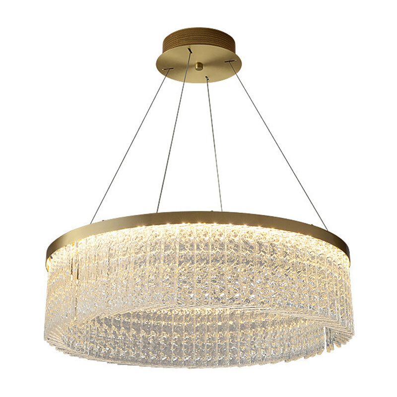 Minimalistic Chandelier Gold Geometric Shaped LED Hanging Island Light with Crystal Shade