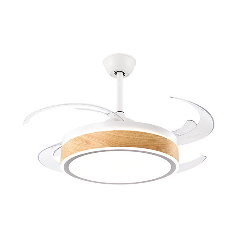 Metal Round Hanging Fan Light Simple Modern 4 Blades LED Semi Flush Mounted Lamp in Grey/Pink/Blue for Dining Room, 47" Wide