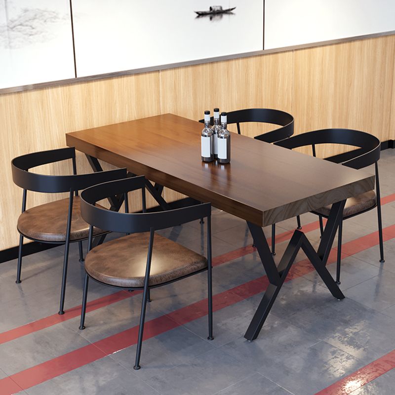 Industriële rechthoek eetkamer tafel dennen vaste houten tafel met zwart dubbel voetstuk