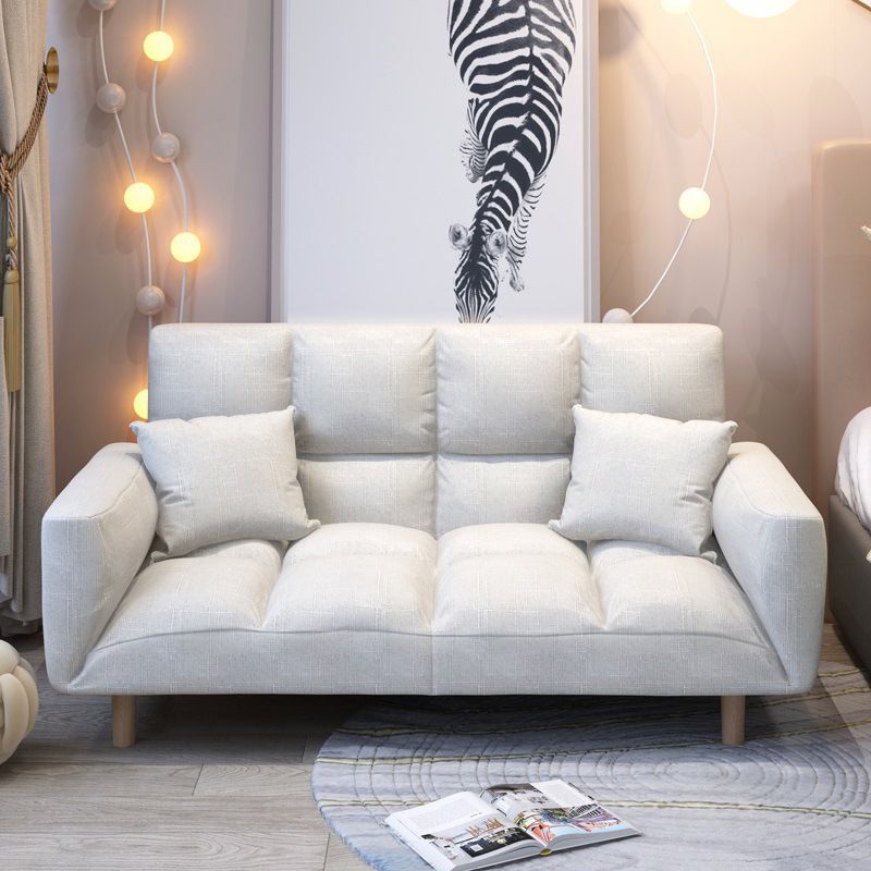 Modern Fabric Square Arm Sofa Standard Biscuit Back 4 Wood Legs Sofa