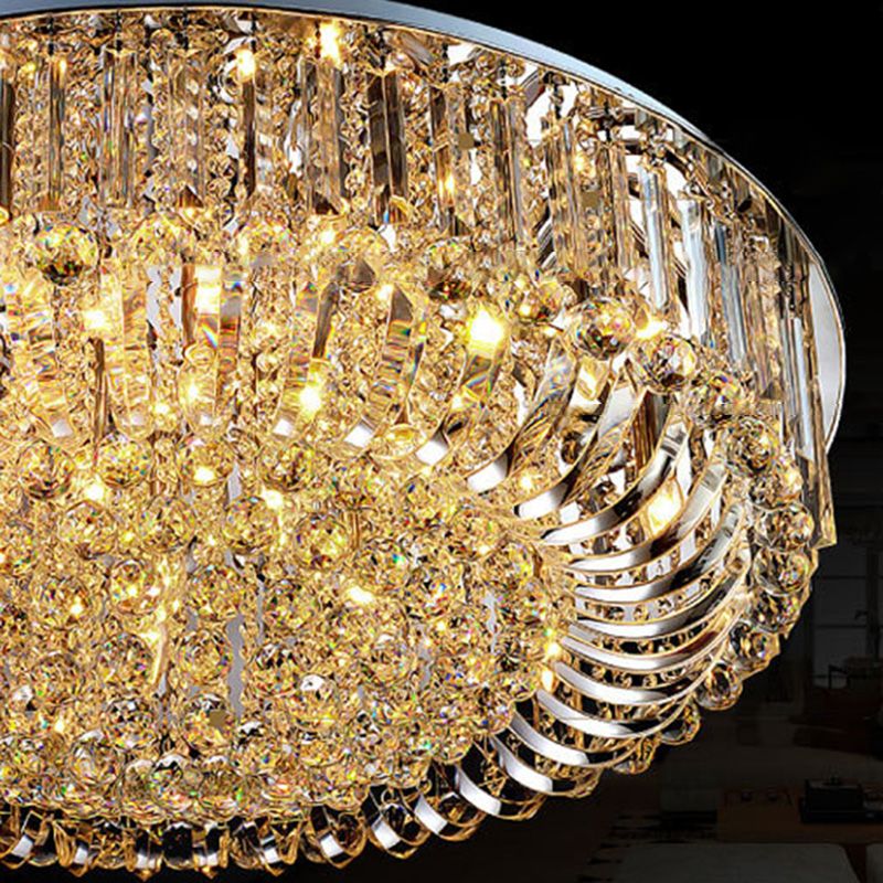 Contemporary Flush Mount Light Multi Head Clear Crystal Ceiling Lamp for Bedroom