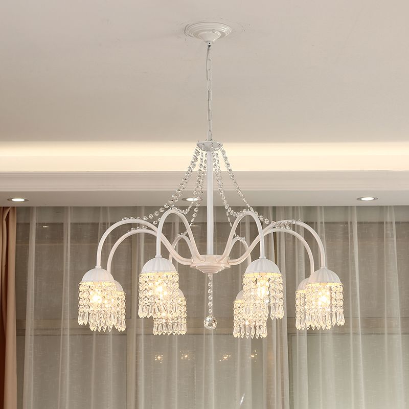 Crystal Tassel LED Chandelier Lamp Country Style Living Room Hanging Light Fixture