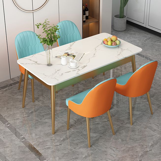 White Rectangle Dining Table Traditional Luxury Dining Table with Metal Base
