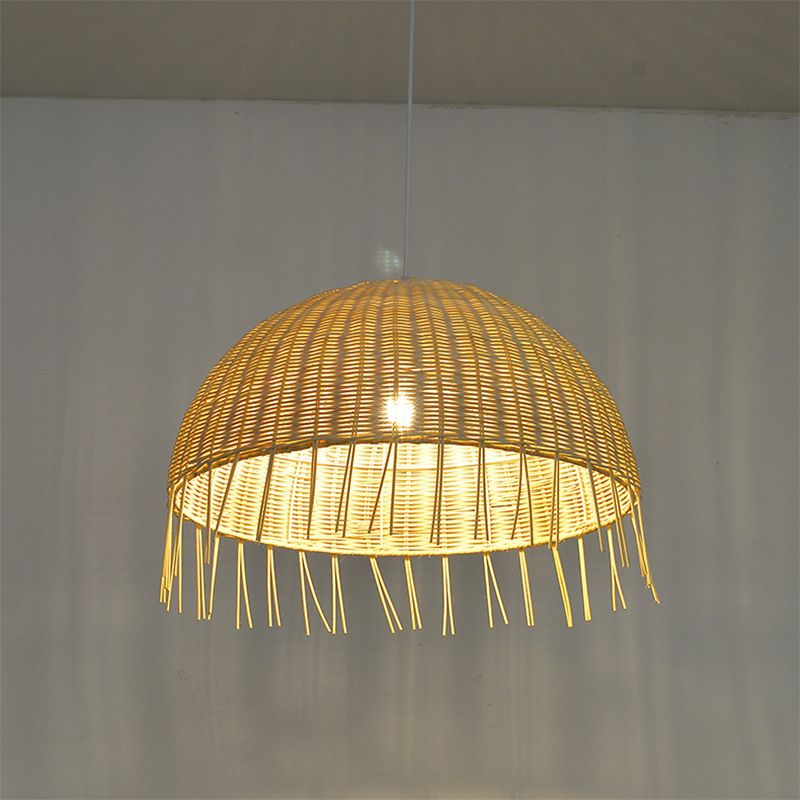 Minimalist Dome Suspension Lighting Rattan 1 Head Restaurant Pendant Ceiling Light in Wood