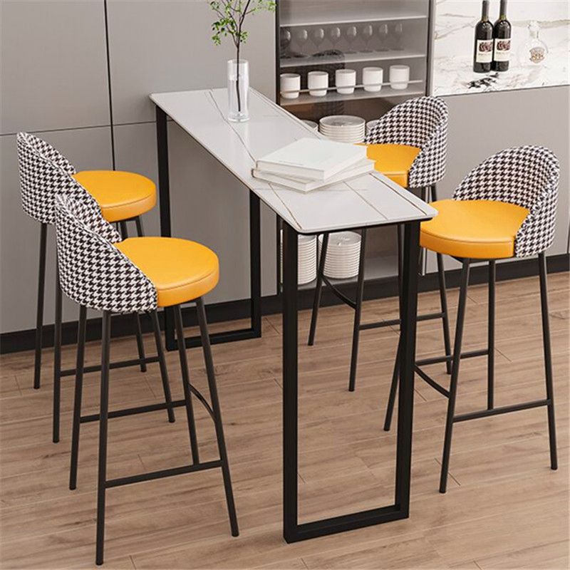 Modern Bar Wine Table Sled Indoor Rectangle Faux Marble Counter Height Table in White