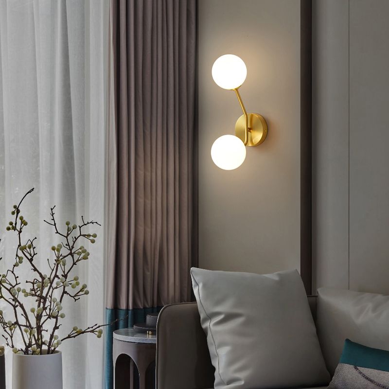 Brass Branch Wall Light Minimalistic Ball Glass Sconce Lighting Fixture for Bedroom