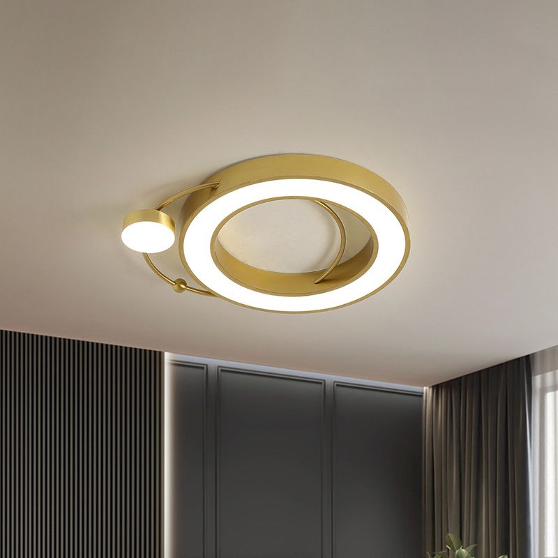 Simplicity LED Flush Ceiling Light with Metal Frame Gold Hoop Shaped Ceiling Mounted Fixture in Warm/White Light