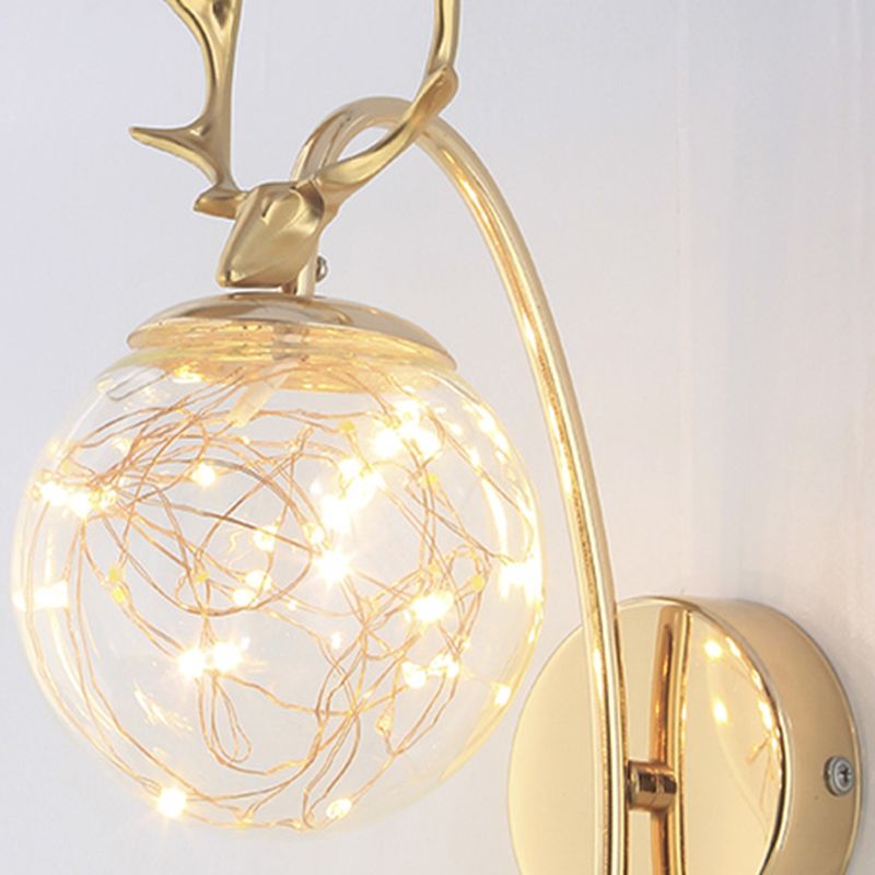 Nordic Style Iron Wall Light Ball Shape LED Wall Lamp with Glass Shade for Bedroom
