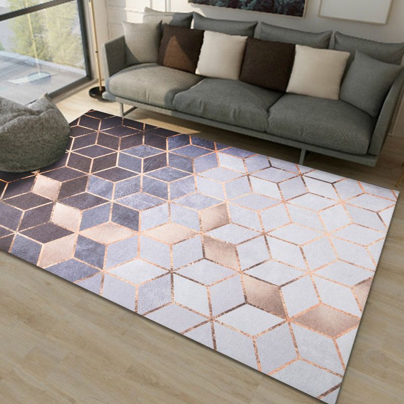 Purple Bedroom Rug Minimalist Geometric Pattern Rug Polyester Washable Anti-Slip Backing Pet Friendly Carpet
