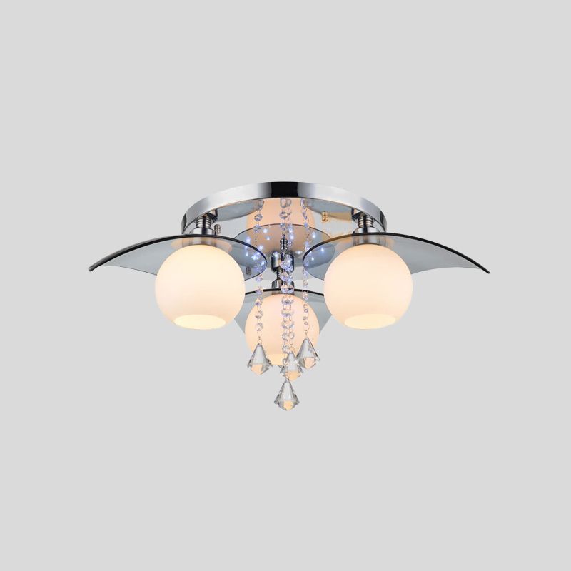 Comedor de bola Semi Flush Light Modern Cheam Glass 3 bombillas Carrido cromado con diamante de cristal