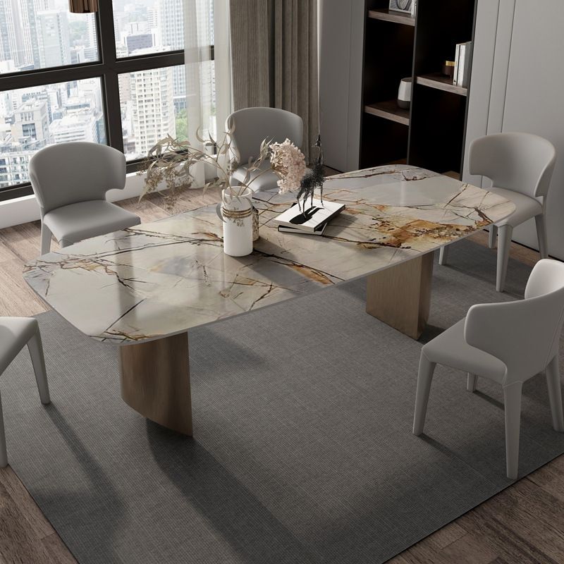 Modern Dining Sintered Stone Table Dining Rectangle Table with Metal Legs for Home Use