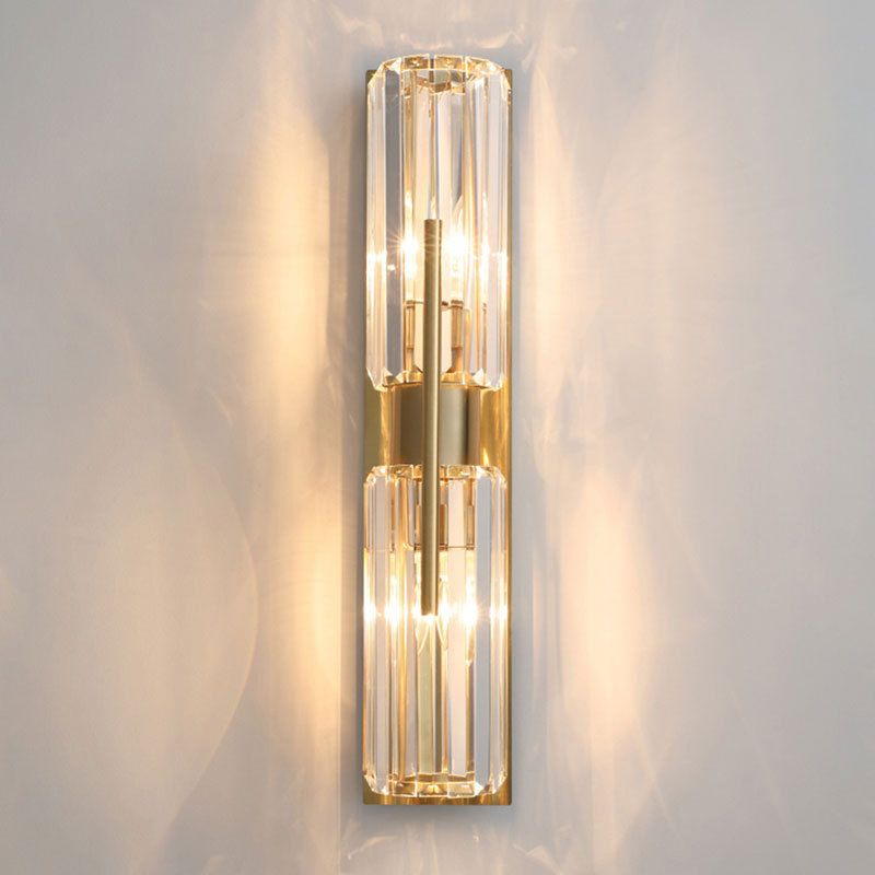 Cylinder Shape Crystal Wall Light Modern Style 2-Lights Wall Mount Lighting in Gold