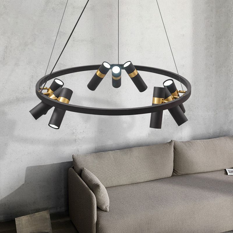 Modern Cylinder Chandelier Black Multi Light Chandelier Pendant for Dining Room