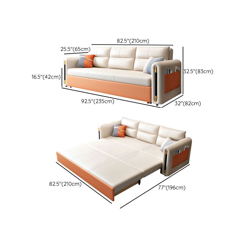 32.67" Tall Faux Leather Sofa Bed Glam Styled Sleeper Sofa Bed in Beige