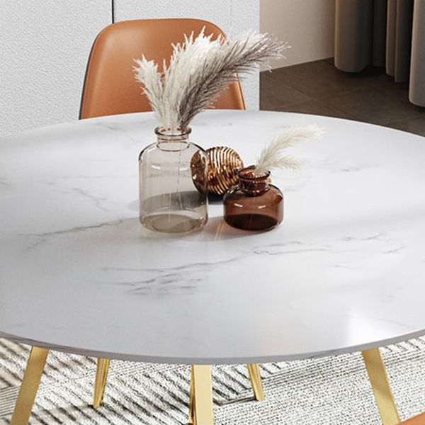 Modern White Stone Dining Table Metal Double Pedestal Table for Kitchen