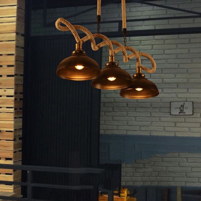 Industrial Style Dome Island Light Rope Chandelier Lamp for Restaurant