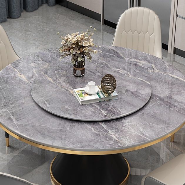 Modern Standard Kitchen Dining Table Sintered Stone Round Dining Table with Pedestal Base