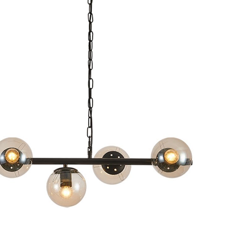 Industrial Black Island Light Globe 6 Lights Island Pendant with Glass for Dining Room