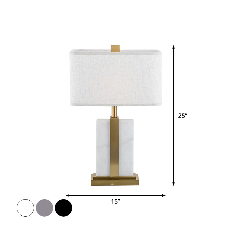 Rectangular Night Table Lamp Postmodern Fabric 1 Head Black/White/Grey and Brass Nightstand Light