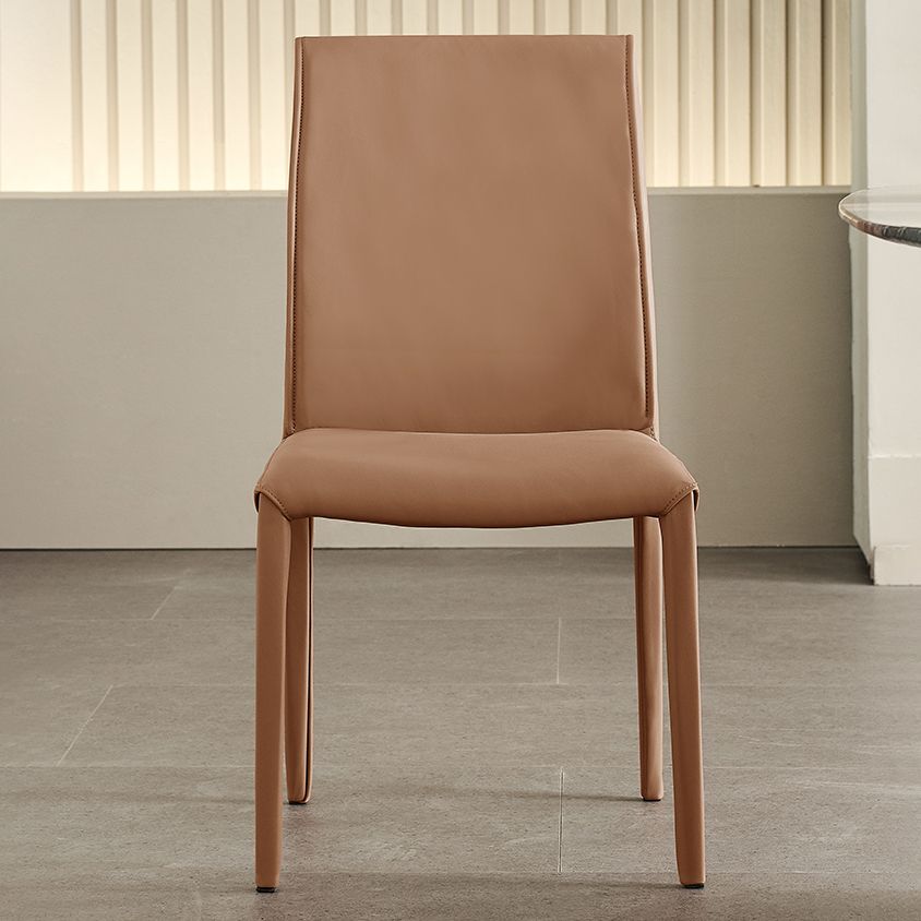 Silla lateral de cuero para el hogar, estilo diseñador, acabado mate, respaldo sólido, silla de comedor