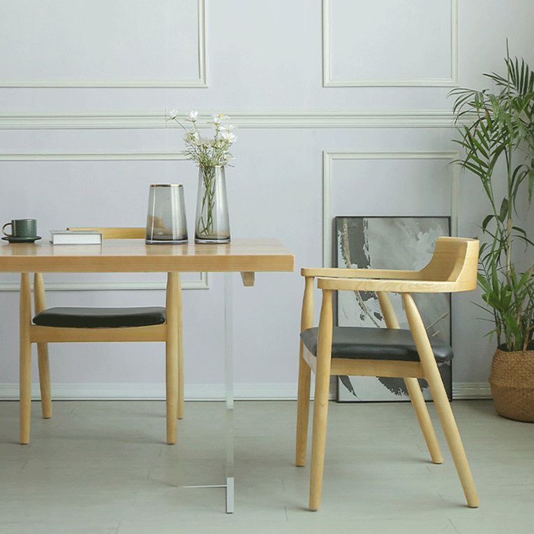 Contemporary Rectangle Wood Standard Height Table Double Pedestal Dining Table