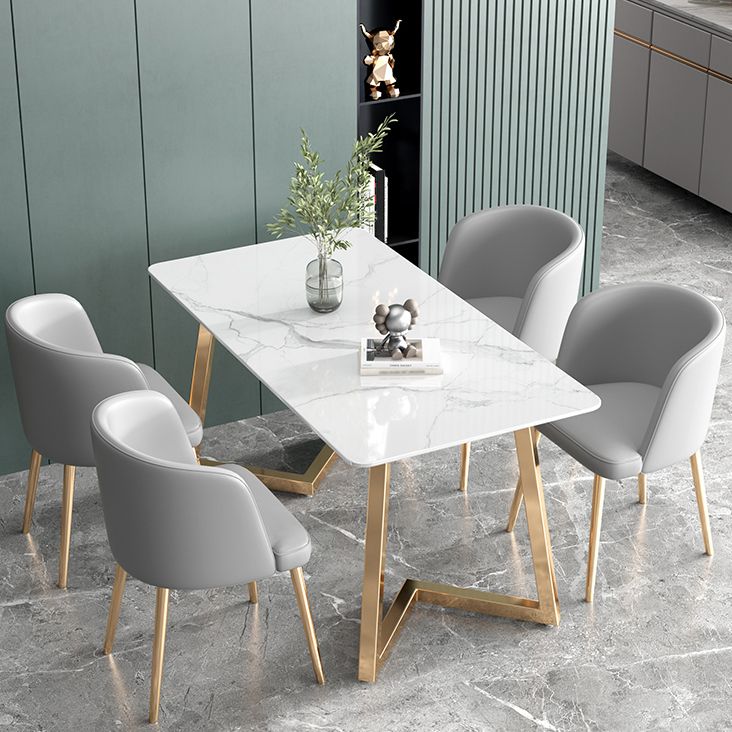 Glam Iron Dining Table Set 1/2/5/6 Pieces Rectangle Dinette Set with Sintered Stone Top