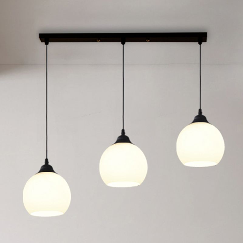 Black Domed Multi-Light Pendant Minimalist 3-Bulb White Glass Hanging Light Fixture