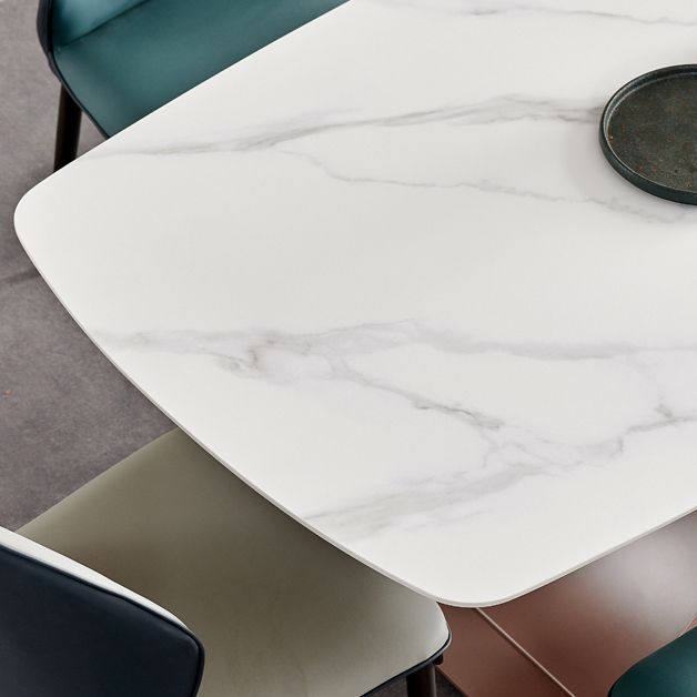 Mesa de comedor de lujo tradicional Rectángulo de piedra sinterizada con marco de oro rosa