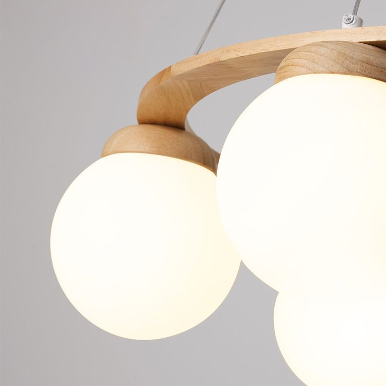 Houten cirkel kroonluchter noordse stijl hangend licht met bal witte glazen schaduw