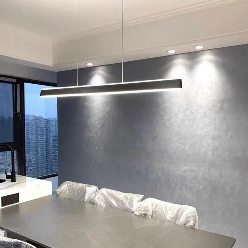 Modern Style Linear Shape Island Pendants Metal Pendant Lights in Black for Dining Room
