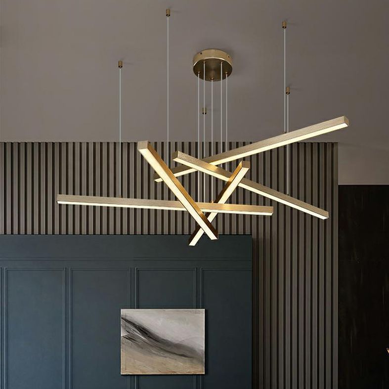 Gold LED Linear Pendant Light in Modern Singularity Aluminium Adjustable Hanging Lamp for Living Room